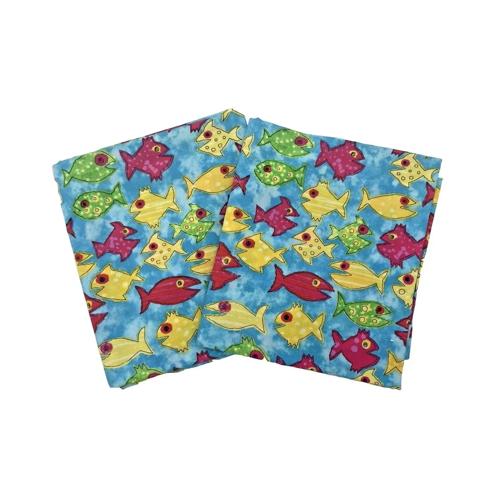 ⚜️Lot of 2 Half Yds Whimsical Fish‎ Cotton Quilt Craft Fabrics 1 yd Total